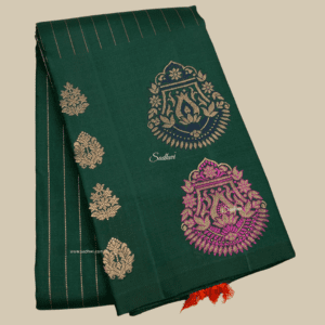 Bottle Green with Pinkish Orange Meena Border Pure Kanchipuram Silk Saree