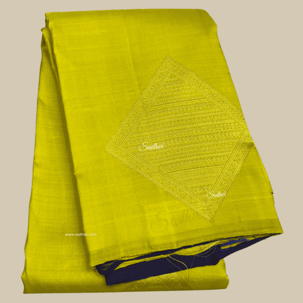 Light Green with Royal Blue Borderless Pure Kanchipuram Silk Saree