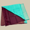 Deep Wine with Cyan Half & Half Pure Kanchipuram Silk Saree - Image 5