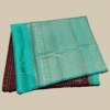 Deep Wine with Cyan Half & Half Pure Kanchipuram Silk Saree - Image 4