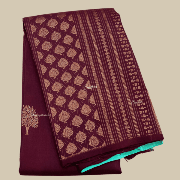 Deep Wine with Cyan Half & Half Pure Kanchipuram Silk Saree
