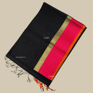 Black Pure Maheshwari Cotton Silk Saree
