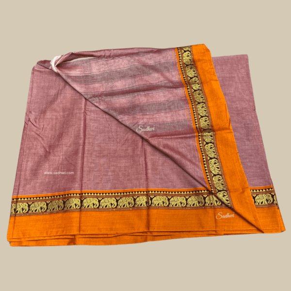 Pastel Pink with Orange Kanchi Cotton Silk Saree - Image 5
