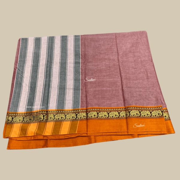 Pastel Pink with Orange Kanchi Cotton Silk Saree - Image 4
