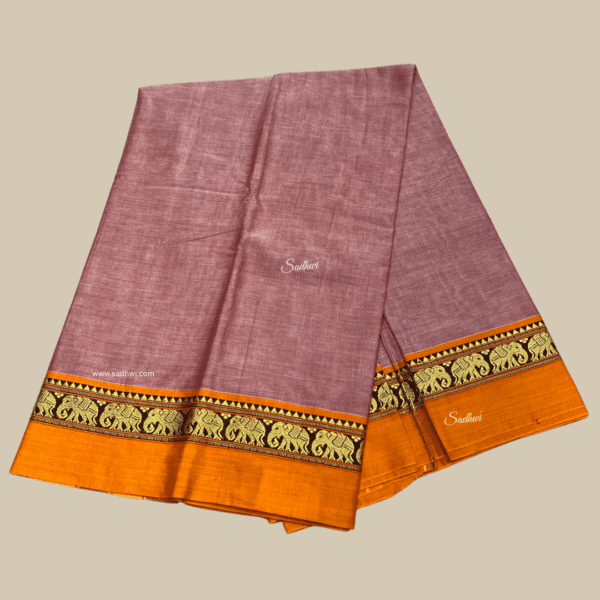 Pastel Pink with Orange Kanchi Cotton Silk Saree - Image 3