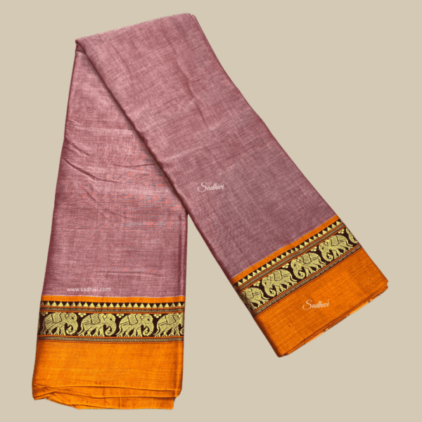 Pastel Pink with Orange Kanchi Cotton Silk Saree - Image 2