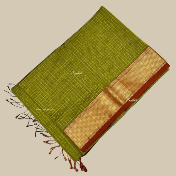 Green with Red Pure Maheshwari Cotton Silk Saree