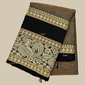 Deep Chiku with Black Kanchi Cotton Silk Saree