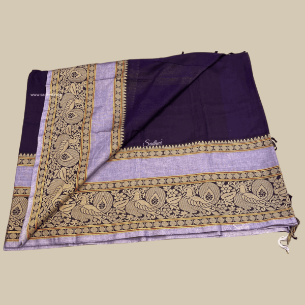 Royal Blue with Lavender Kanchi Cotton Silk Saree - Image 5