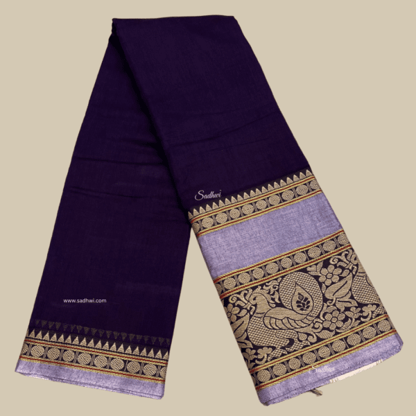 Royal Blue with Lavender Kanchi Cotton Silk Saree - Image 2