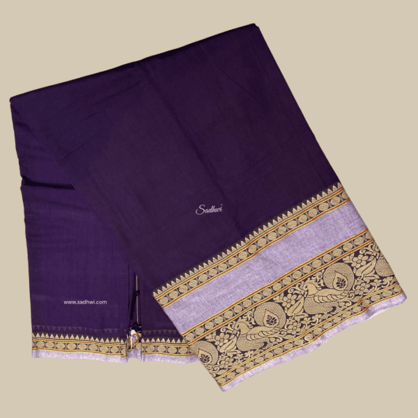 Royal Blue with Lavender Kanchi Cotton Silk Saree - Image 3