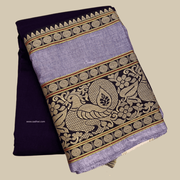 Royal Blue with Lavender Kanchi Cotton Silk Saree