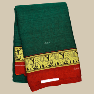 Green with Brick Red Kanchi Cotton Silk Saree