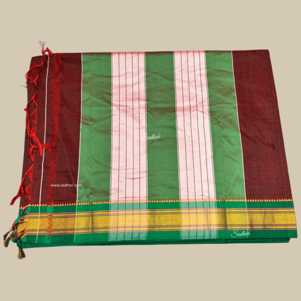 Brick Red with Green Kanchi Cotton Silk Saree - Image 4