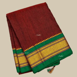 Brick Red with Green Kanchi Cotton Silk Saree