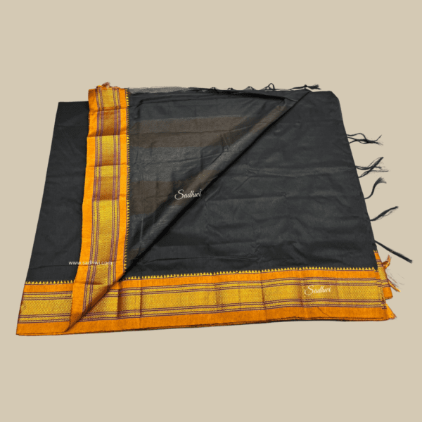 Black with Mustard Kanchi Cotton Silk Saree - Image 5
