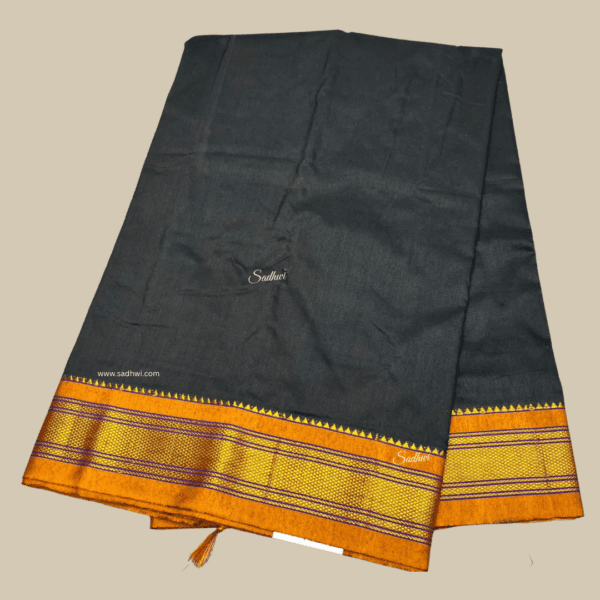 Black with Mustard Kanchi Cotton Silk Saree - Image 3