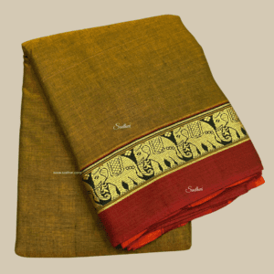 Green Elephant Border Kanchi Cotton Silk Saree