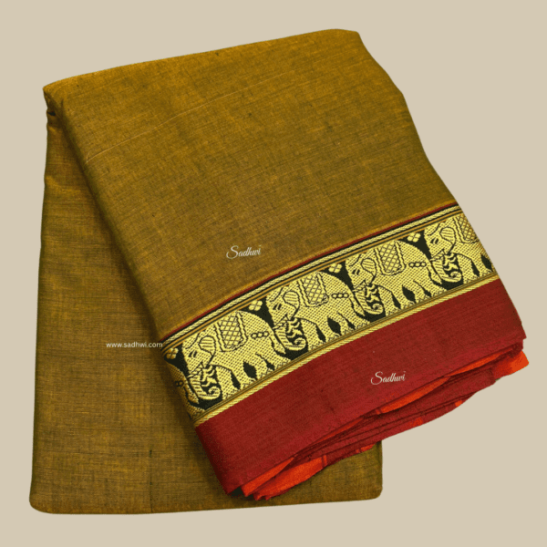 Green Elephant Border Kanchi Cotton Silk Saree
