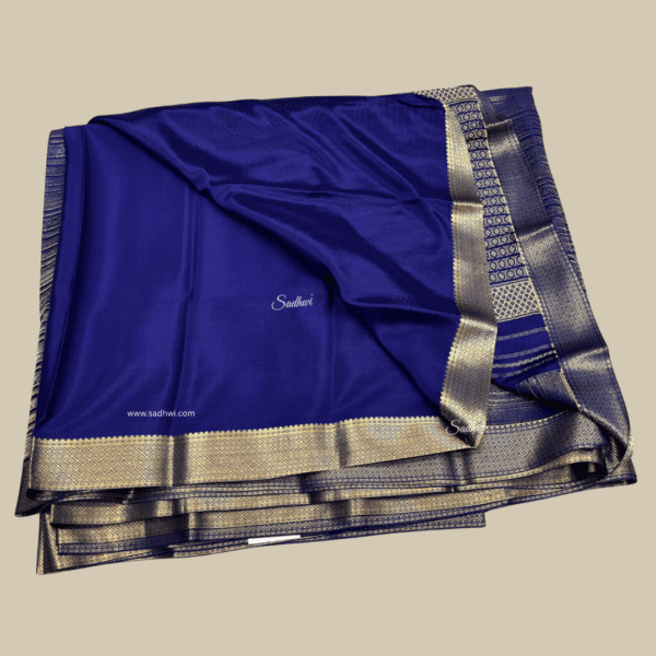 Royal Blue Pure Strips Brocade Mysore Silk Saree - Image 5