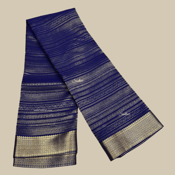 Royal Blue Pure Strips Brocade Mysore Silk Saree - Image 2