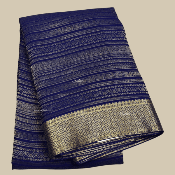 Royal Blue Pure Strips Brocade Mysore Silk Saree
