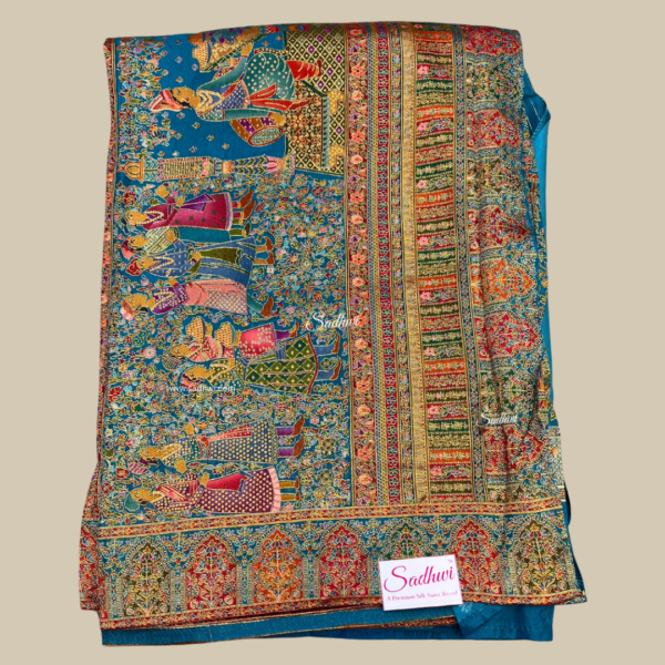 Blue Pashmina work Kashmiri Silk Saree - Image 3
