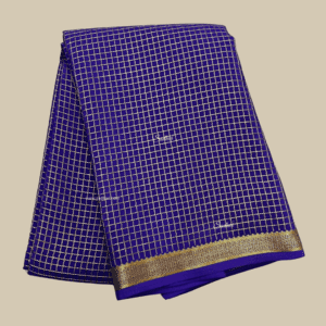 Navy Blue Small Checks Pure Mysore Silk Saree