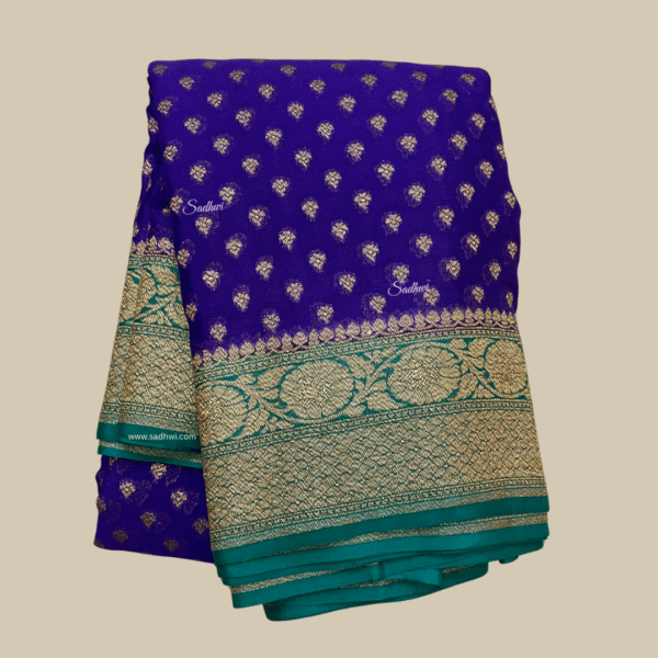Royal Blue with Green Pure Banarasi Crepe Silk Saree