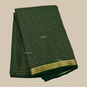 Bottle Green Small Checks Pure Mysore Silk Saree
