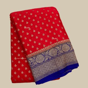 Red with Blue Pure Banarasi Crepe Silk Saree