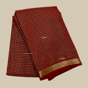 Maroon Small Checks Pure Mysore Silk Saree