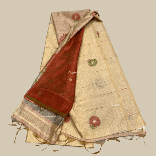 Chiku Pure Paithani X Jamdhani Cotton Saree - Image 3