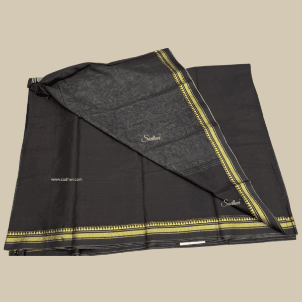 Black Kanchi Cotton Silk Saree - Image 5