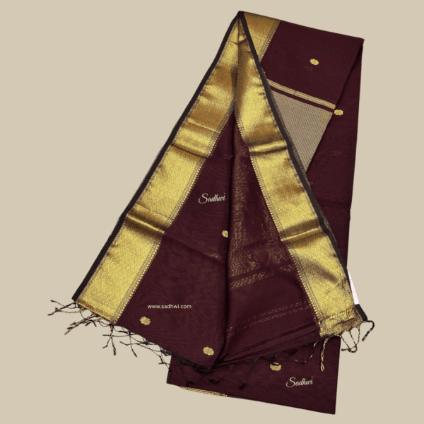 Deep Wine Pure Maheshwari Cotton Silk Saree - Image 3