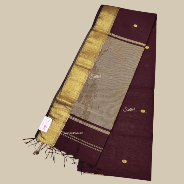 Deep Wine Pure Maheshwari Cotton Silk Saree - Image 2